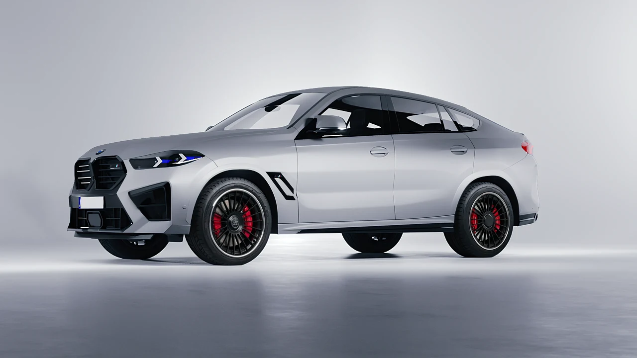 BMW X6m Competition 2023 on RDB LA Twenty Two forged wheels, front three-quarter view
