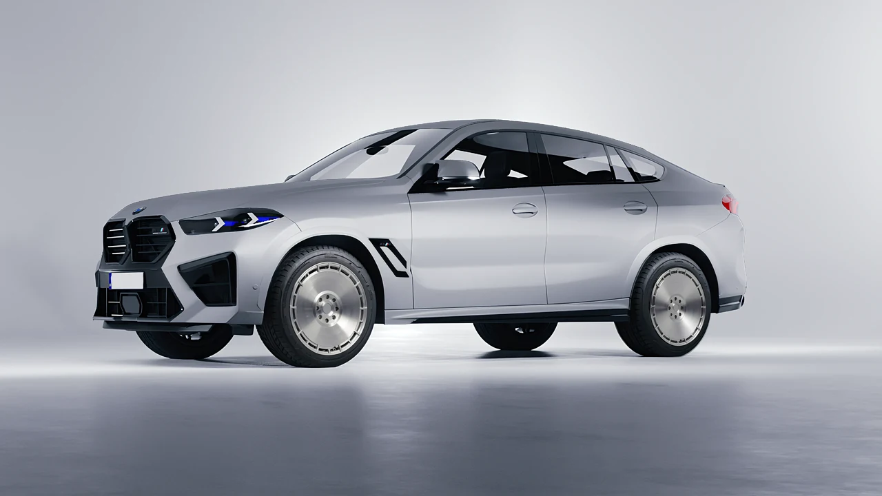 BMW X6m Competition 2023 on RDB LA Zero forged wheels, front three-quarter view