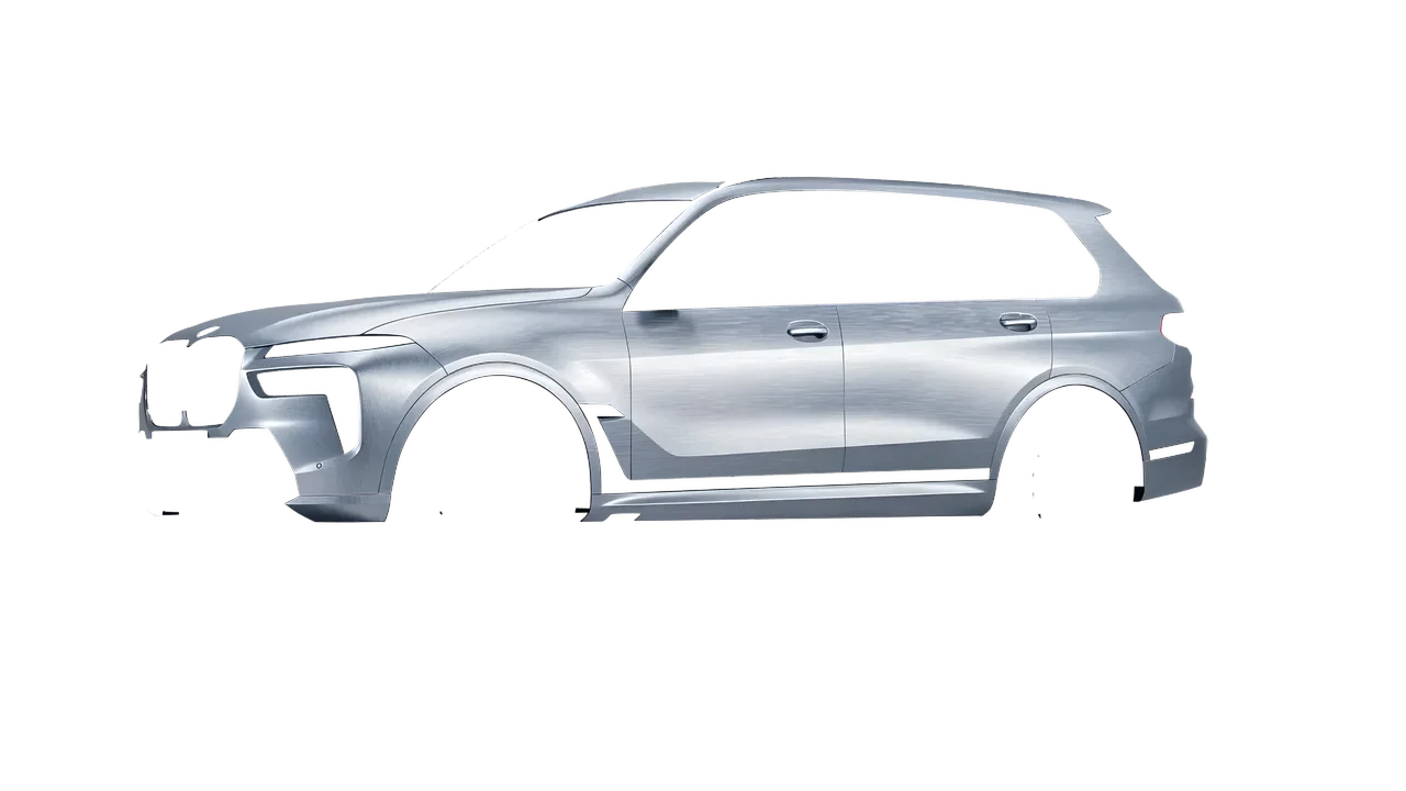 BMW X7 M60i 2023 wrapped in Brushed Aluminum (Avery Dennison SW900-812-X), front three-quarter view