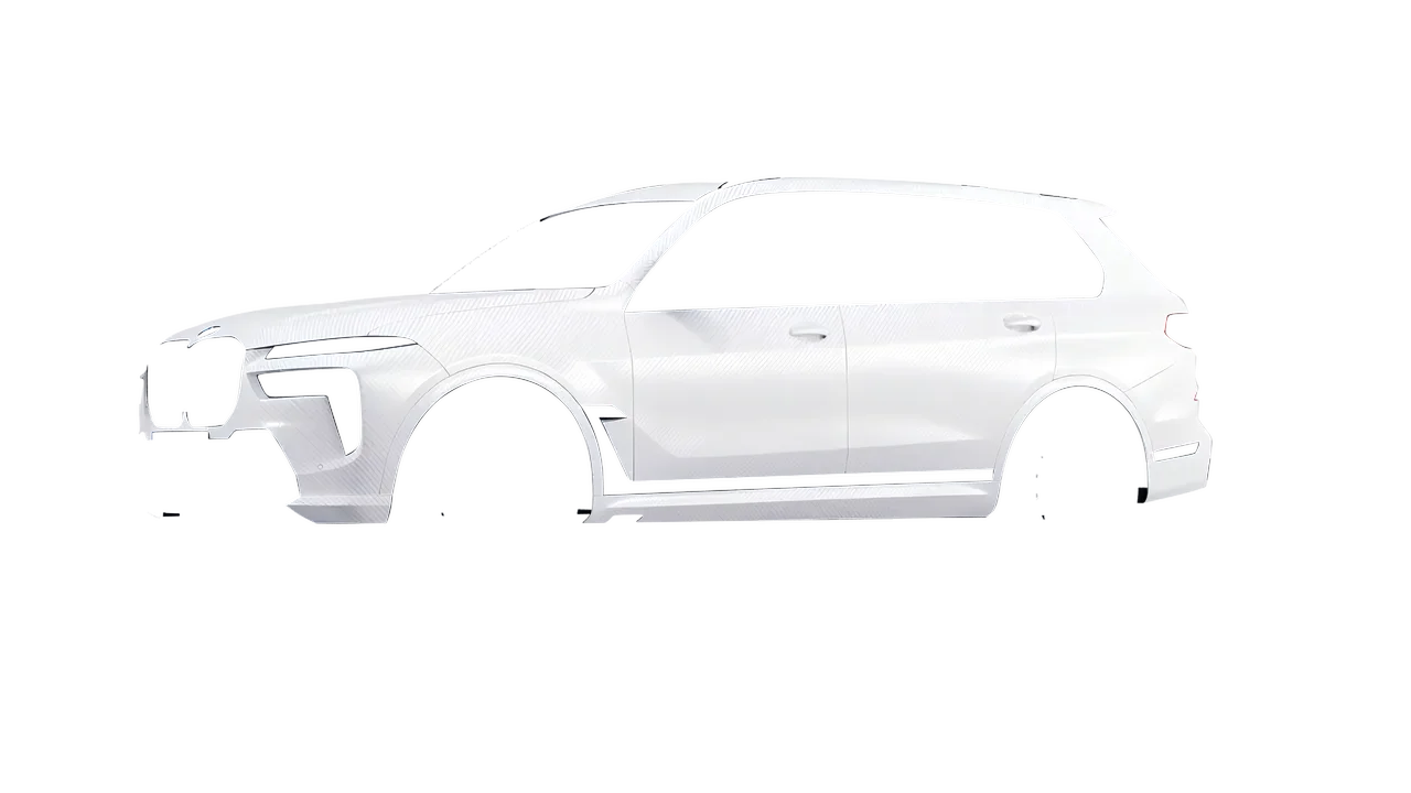 BMW X7 M60i 2023 wrapped in Carbon Fiber White (Avery Dennison SW900-115-X), front three-quarter view