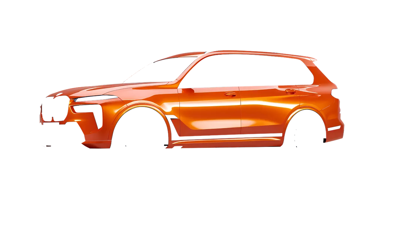 BMW X7 M60i 2023 wrapped in Fiery Orange (3M G364), front three-quarter view