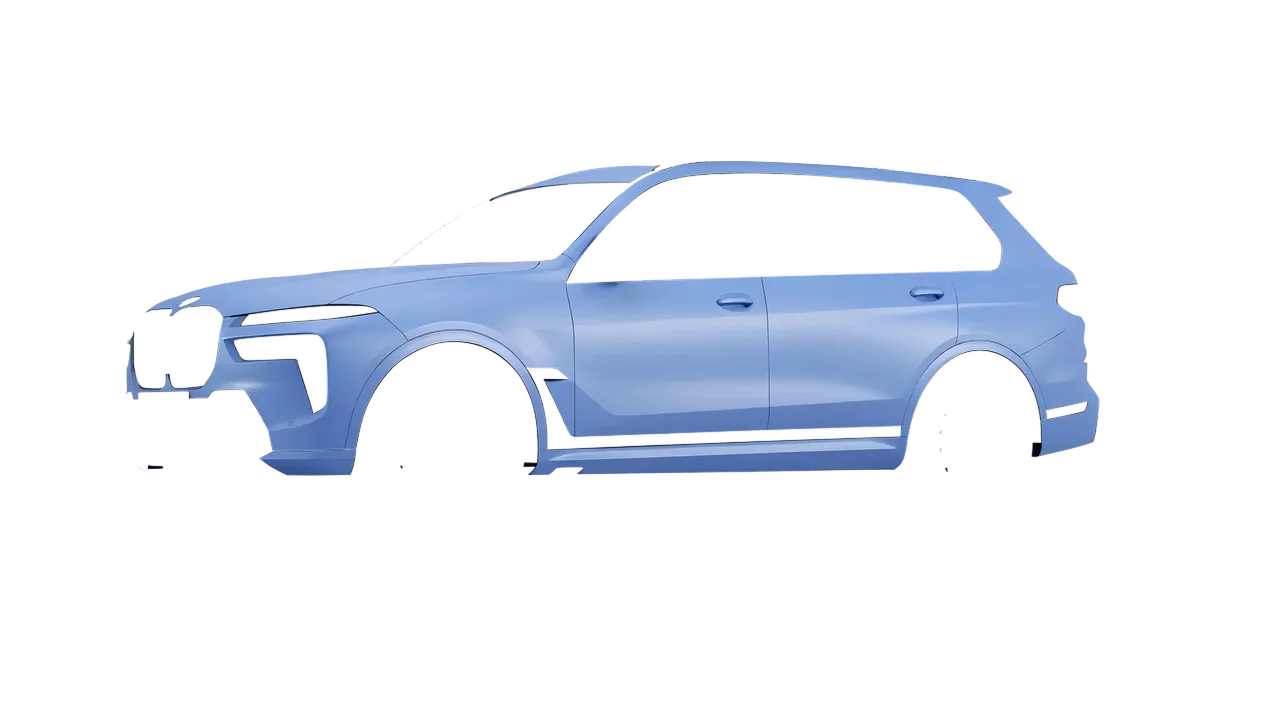 BMW X7 M60i 2023 wrapped in Dreamline Blue (Avery Dennison SW900-616-O), front three-quarter view