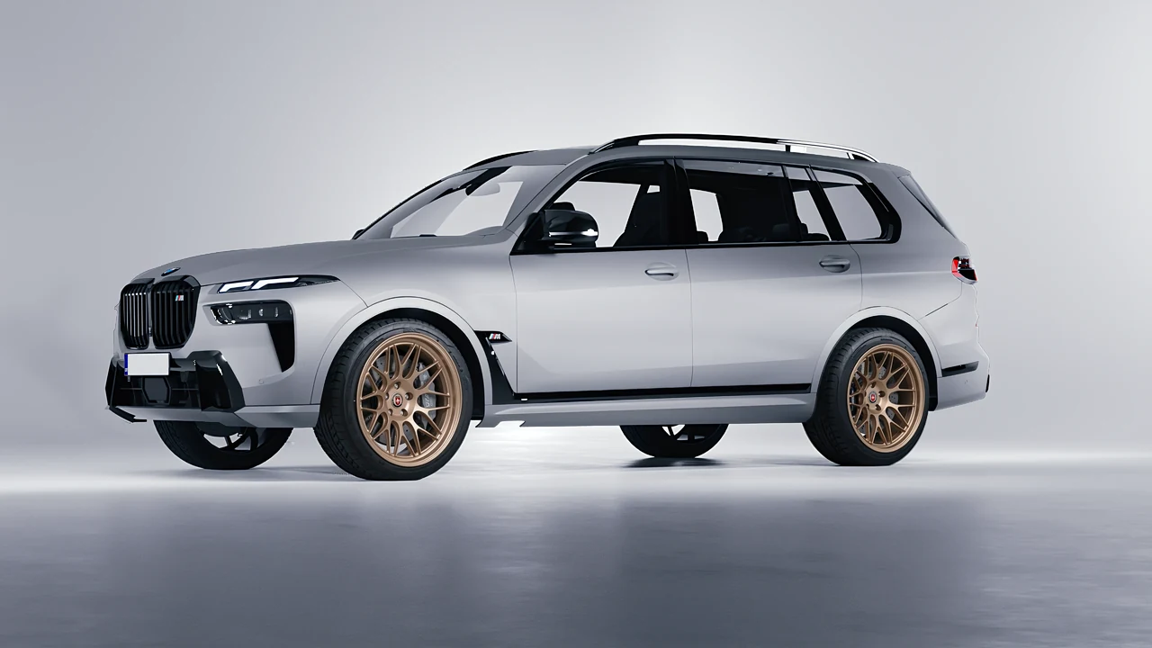 BMW X7 M60i 2023 on HRE Performance Wheels 300-GTS forged wheels, front three-quarter view