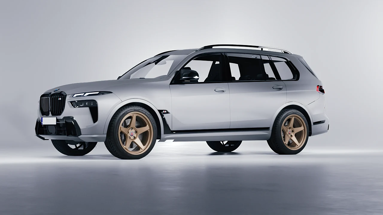 BMW X7 M60i 2023 on HRE Performance Wheels 305-GTS forged wheels, front three-quarter view