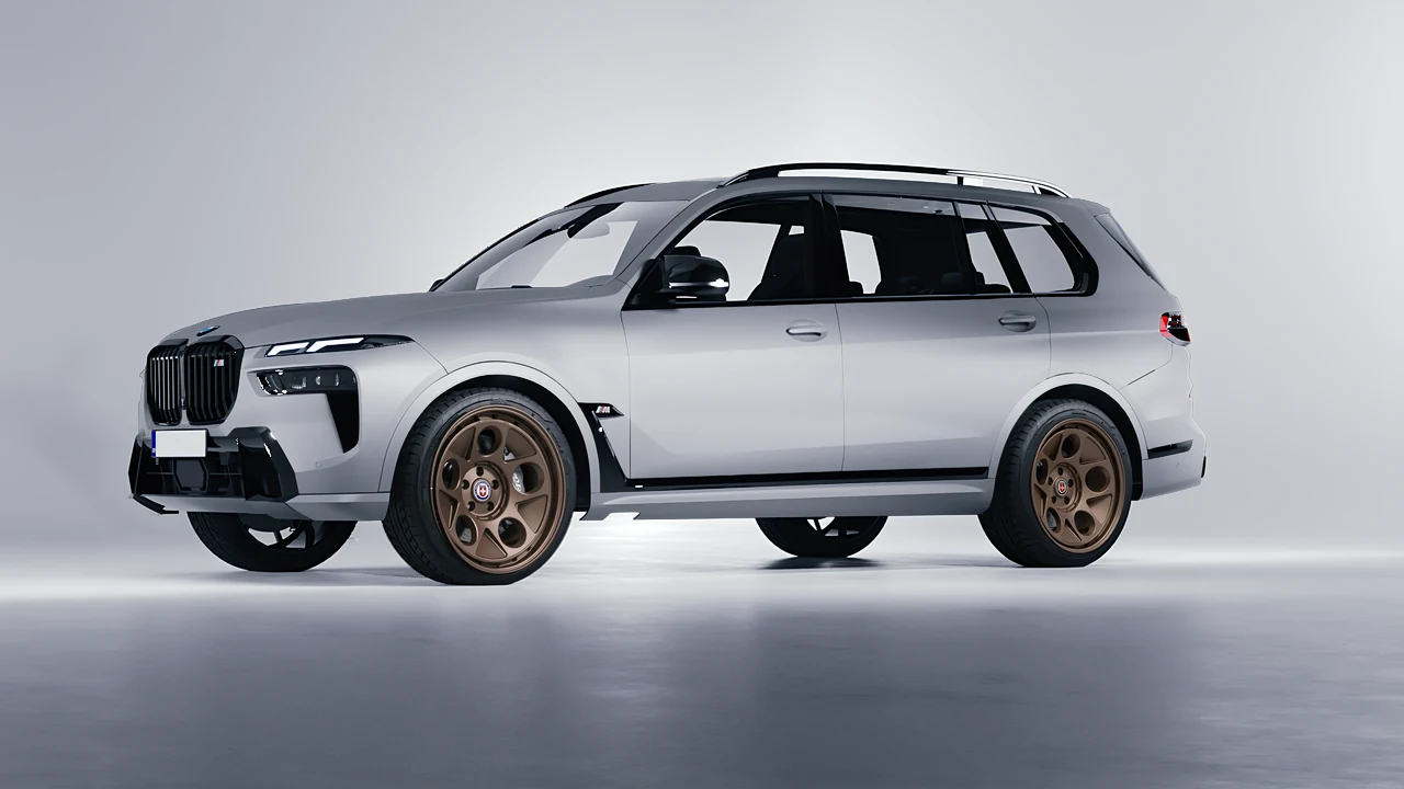 BMW X7 M60i 2023 on HRE Performance Wheels 454-GTM forged wheels, front three-quarter view