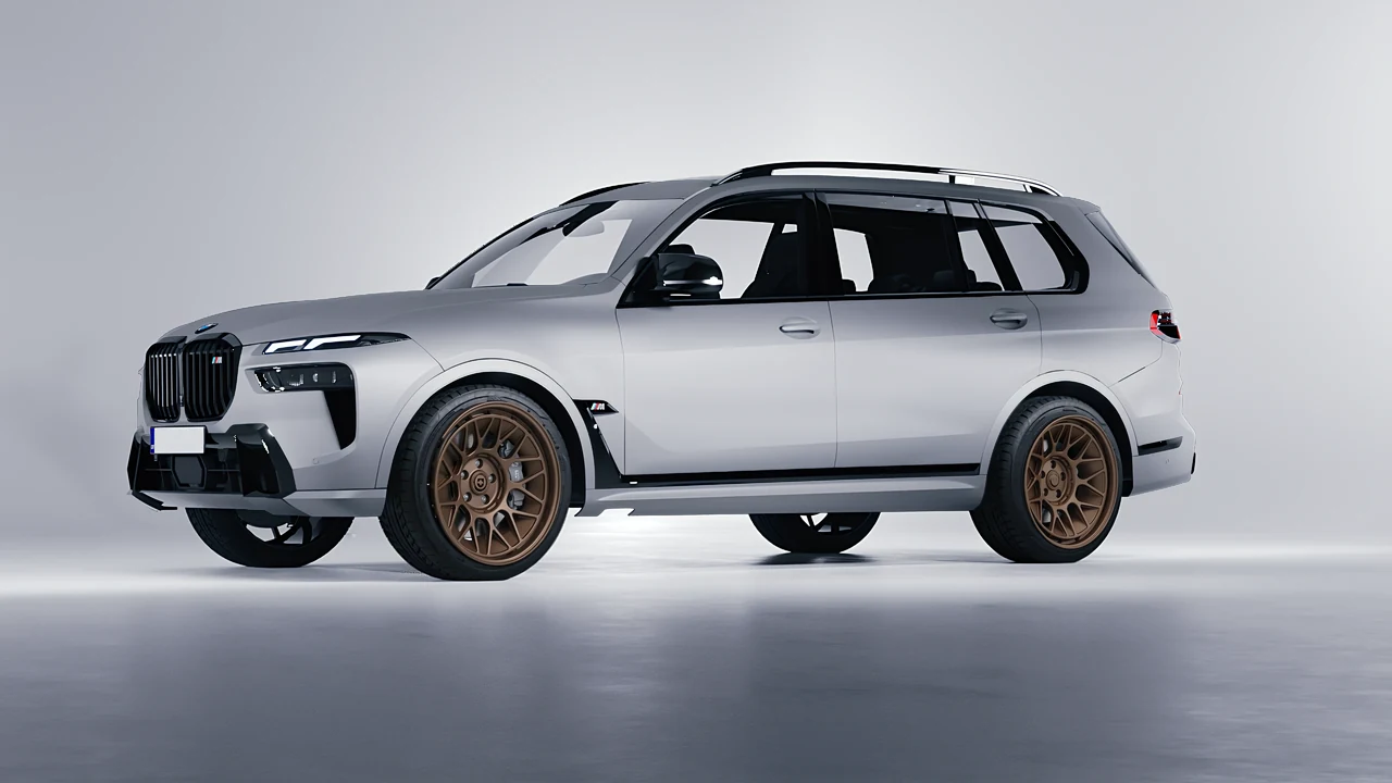 BMW X7 M60i 2023 on HRE Performance Wheels 500-GTM forged wheels, front three-quarter view