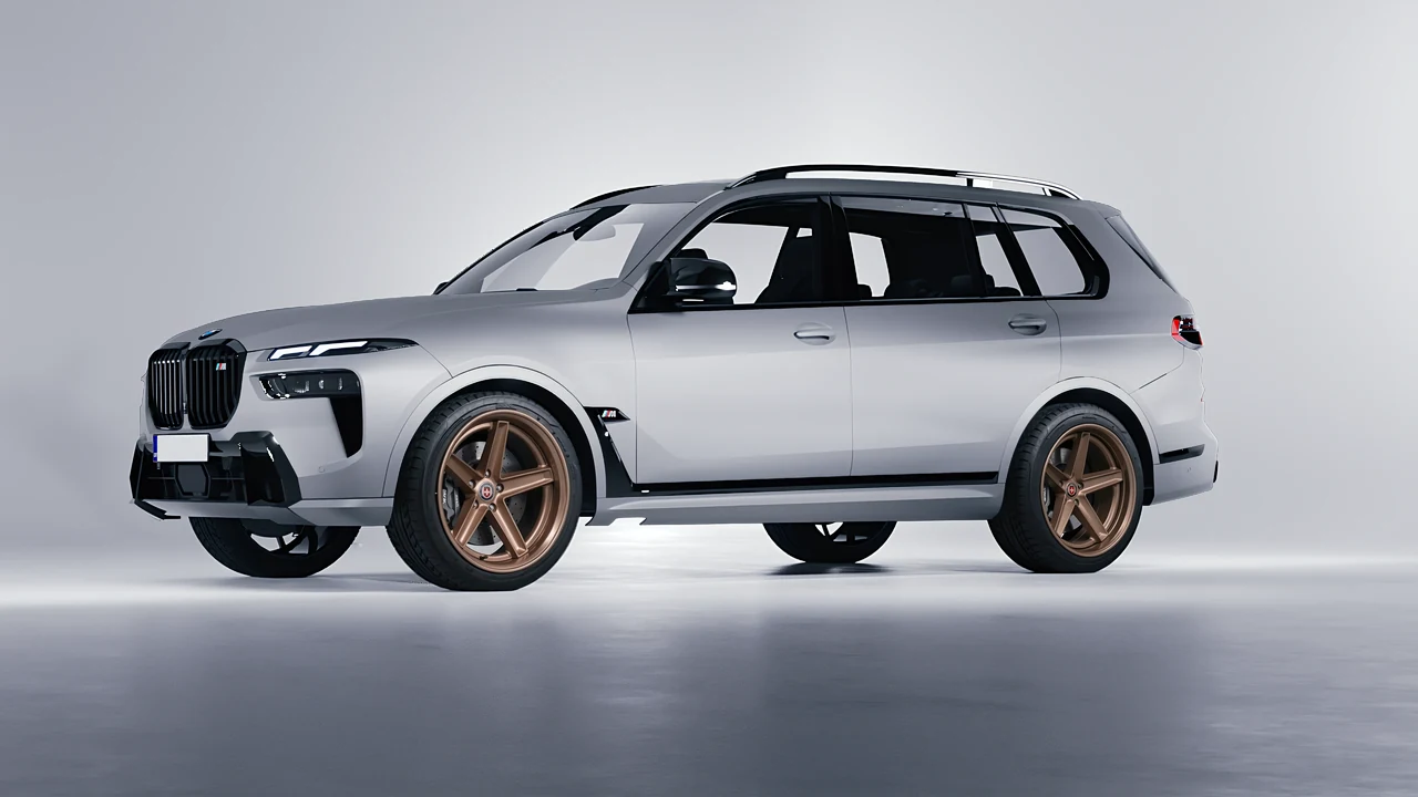 BMW X7 M60i 2023 on HRE Performance Wheels Tusk forged wheels, front three-quarter view