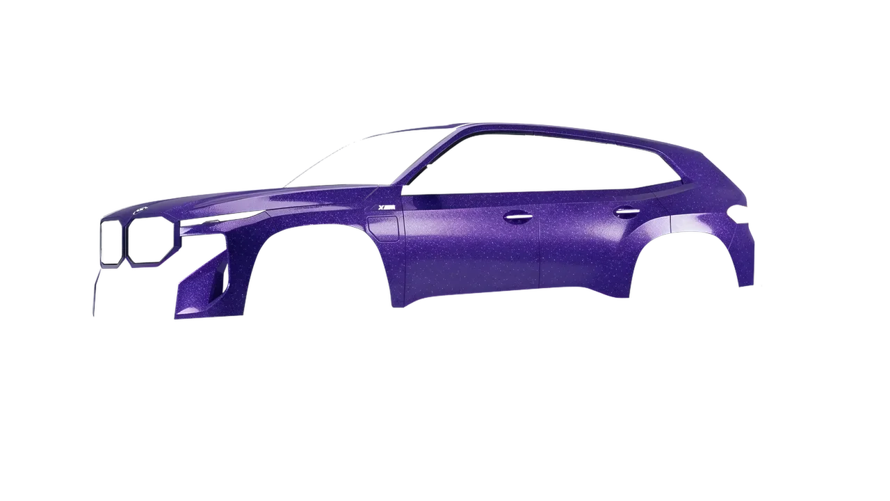 BMW XM 2024 wrapped in Purple (Avery Dennison SW900-587-D), front three-quarter view