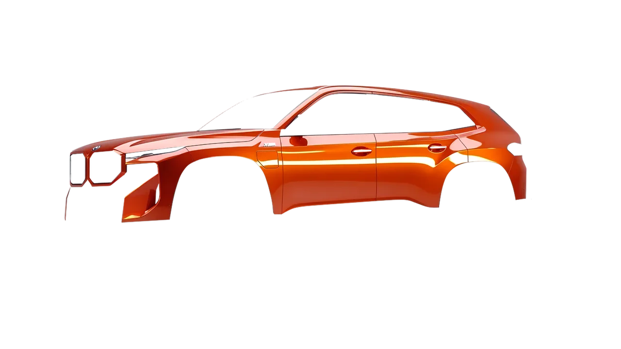 BMW XM 2024 wrapped in Fiery Orange (3M G364), front three-quarter view
