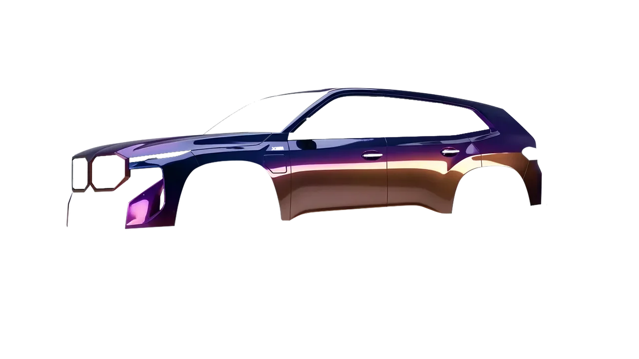 BMW XM 2024 wrapped in Gloss Flip Deep Space (3M GP278), front three-quarter view