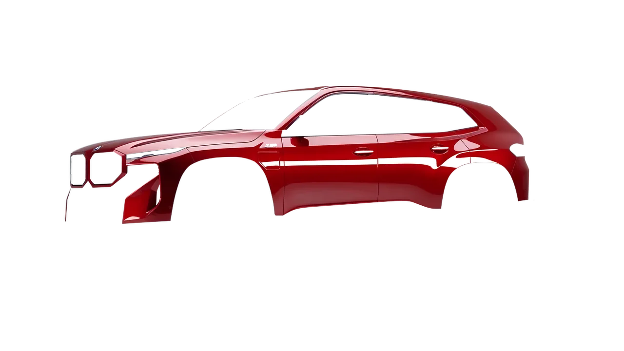 BMW XM 2024 wrapped in Hot Rod Red (3M G13), front three-quarter view