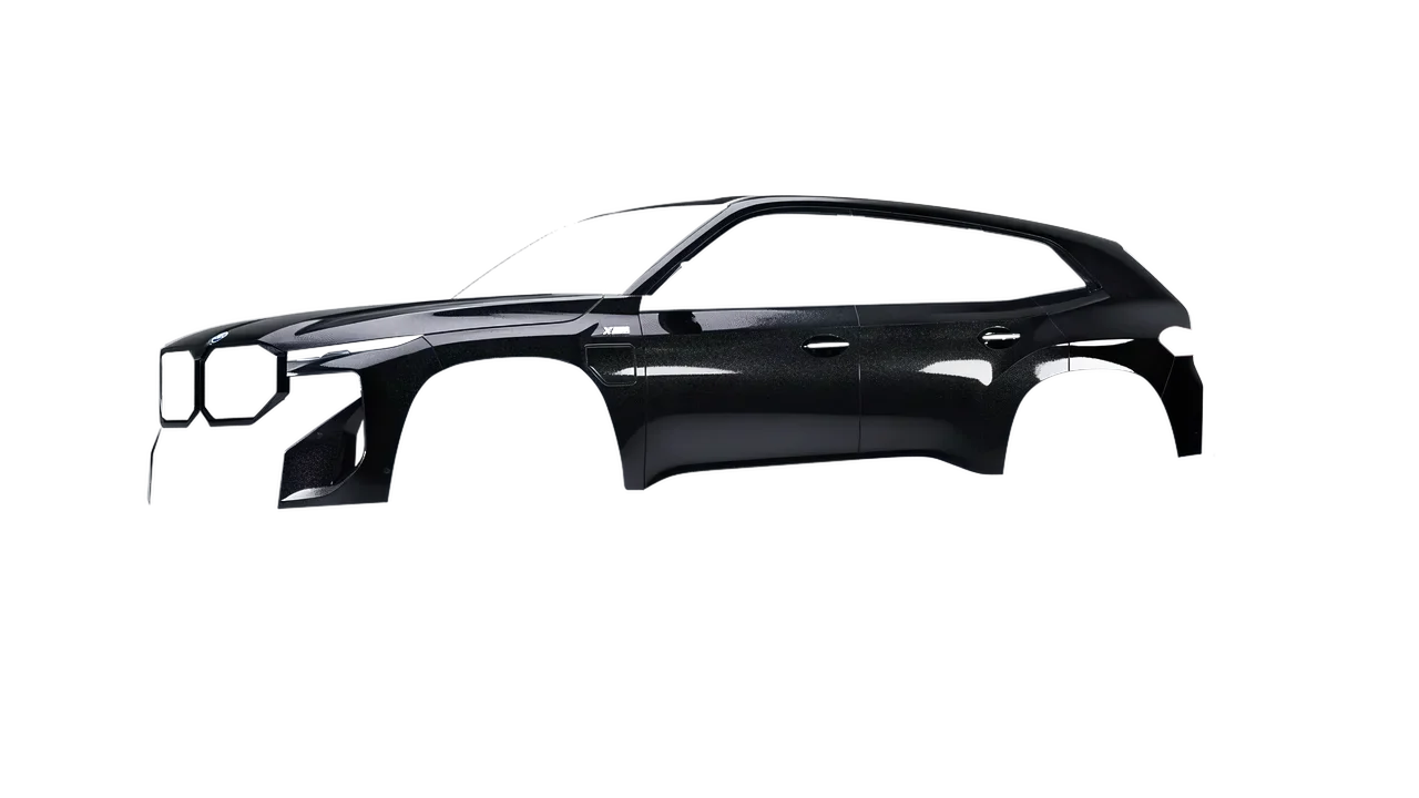 BMW XM 2024 wrapped in Mystery Black (Avery Dennison SW900-184-M), front three-quarter view