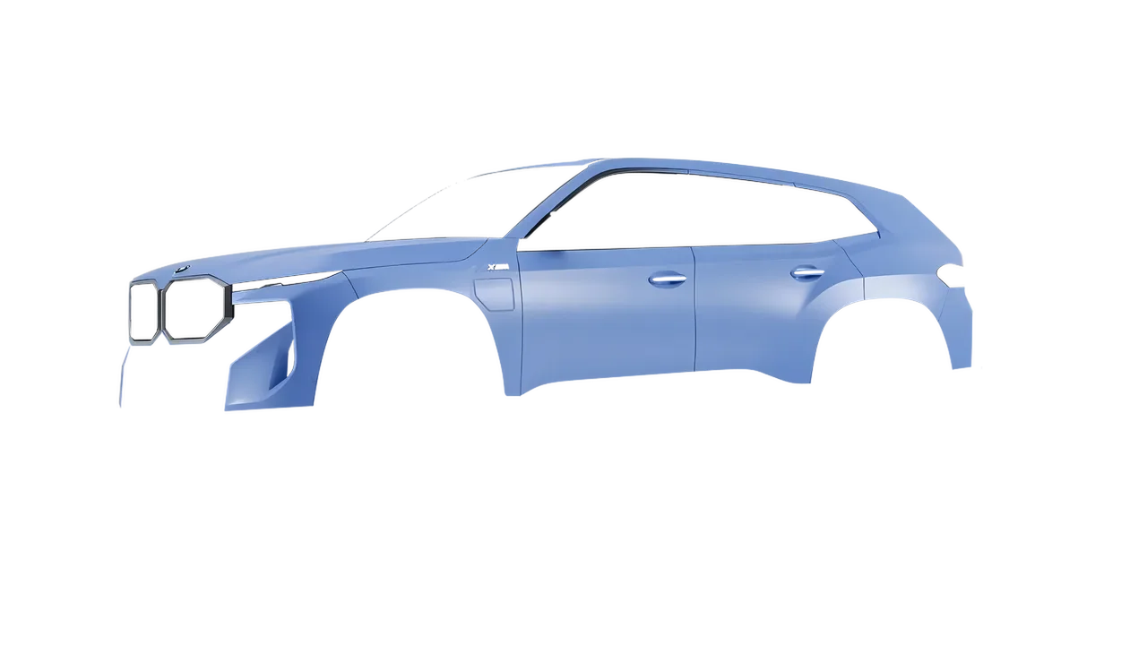 BMW XM 2024 wrapped in Dreamline Blue (Avery Dennison SW900-616-O), front three-quarter view