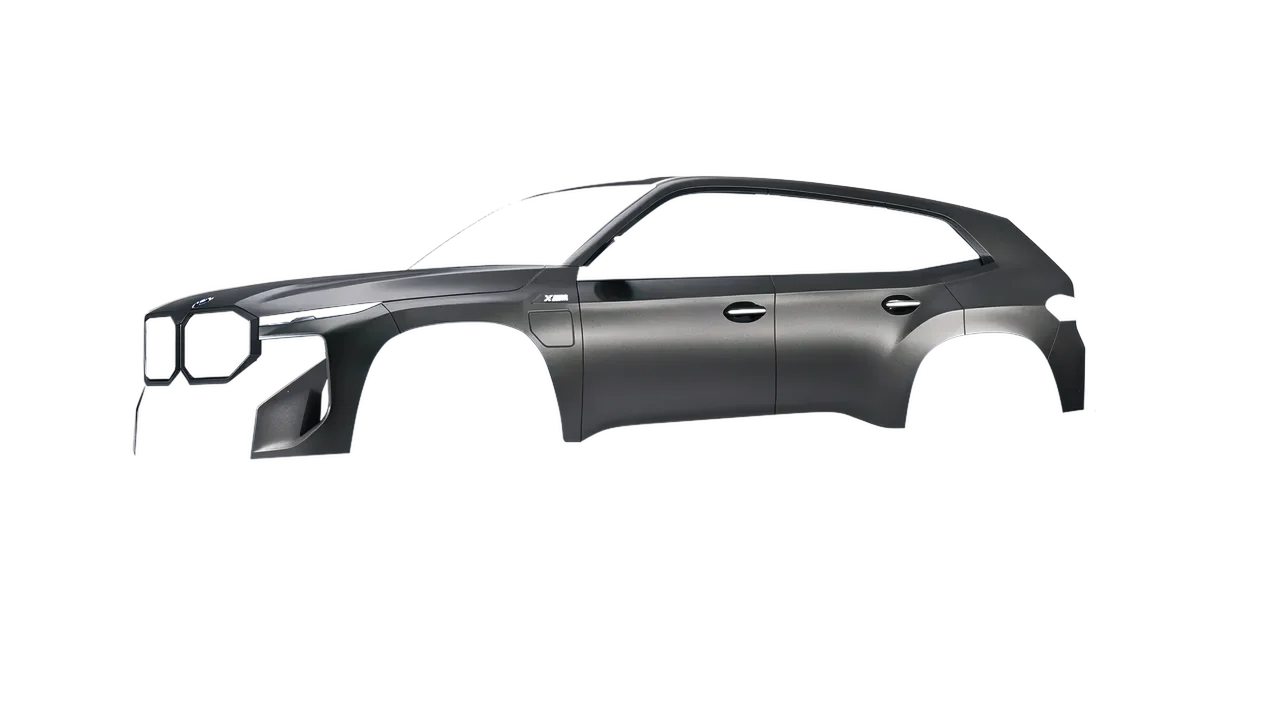 BMW XM 2024 wrapped in Black Rock Grey (Avery Dennison SW900-823-M), front three-quarter view
