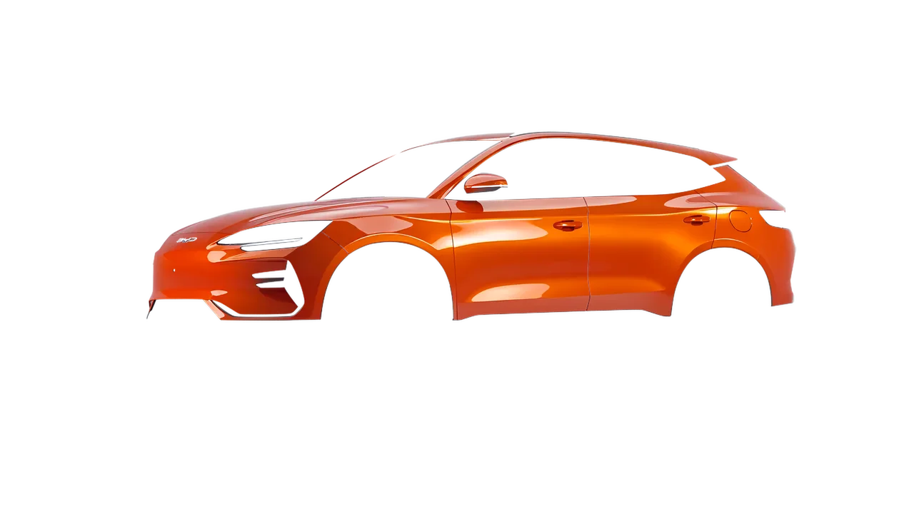 BYD Seal U 2025 wrapped in Fiery Orange (3M G364), front three-quarter view