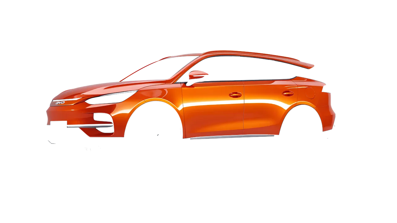 BYD Tang 2024 wrapped in Fiery Orange (3M G364), front three-quarter view