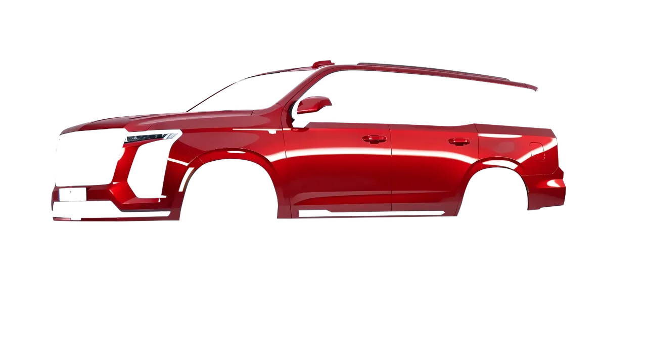 Cadillac Escalade 2025 wrapped in Hot Rod Red (3M G13), front three-quarter view