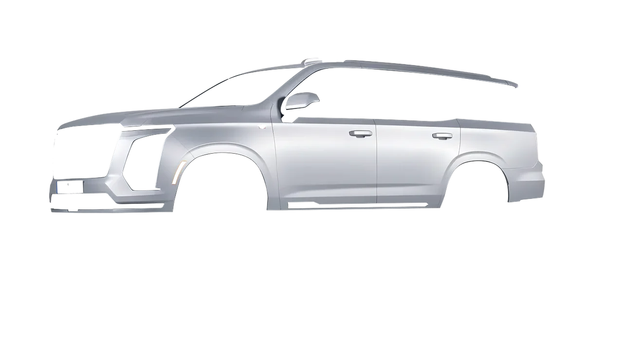 Cadillac Escalade 2025 wrapped in Matte Silver (3M M21), front three-quarter view
