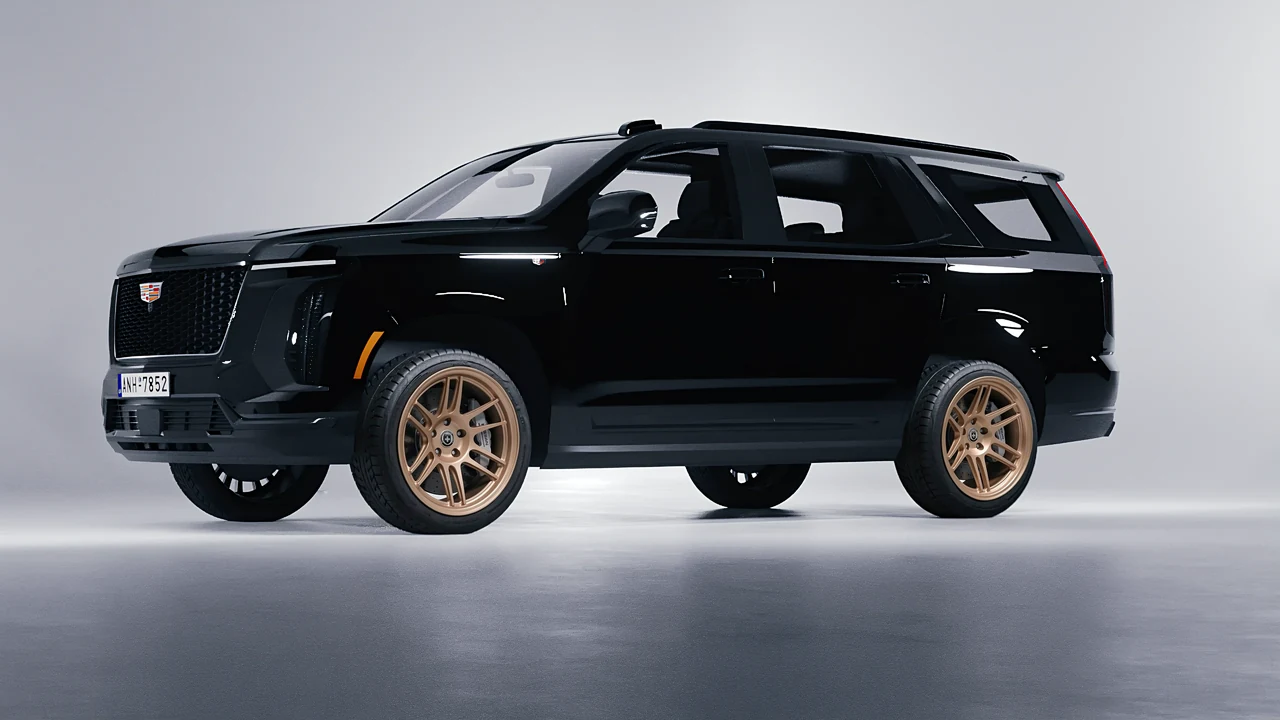 Cadillac Escalade 2025 on HRE Performance Wheels 312-GTS forged wheels, front three-quarter view