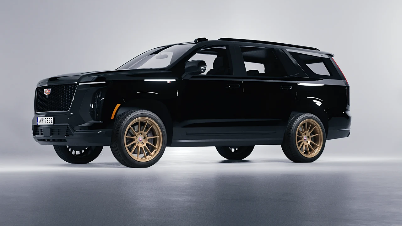 Cadillac Escalade 2025 on HRE Performance Wheels 313-GTS forged wheels, front three-quarter view