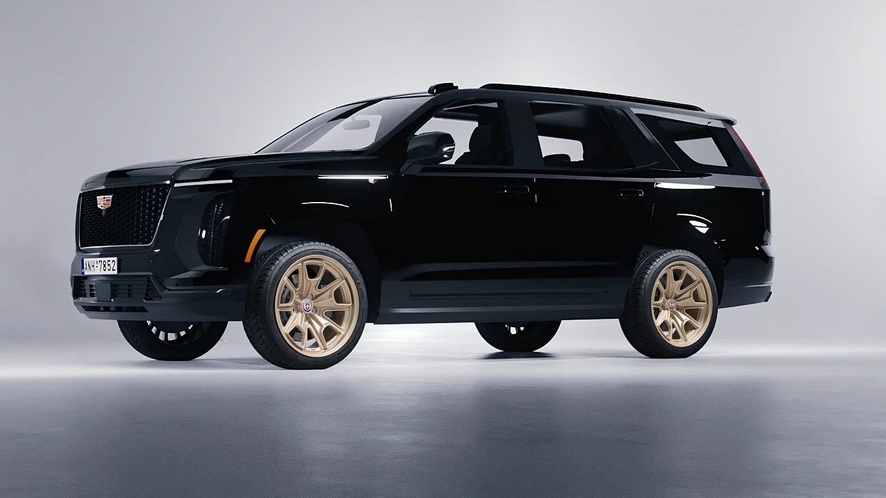 Cadillac Escalade 2025 on HRE Performance Wheels 427M forged wheels, front three-quarter view