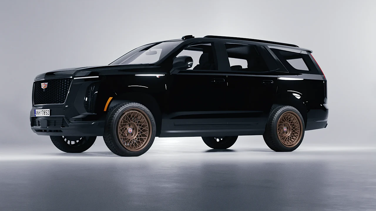 Cadillac Escalade 2025 on HRE Performance Wheels 501-GTM forged wheels, front three-quarter view