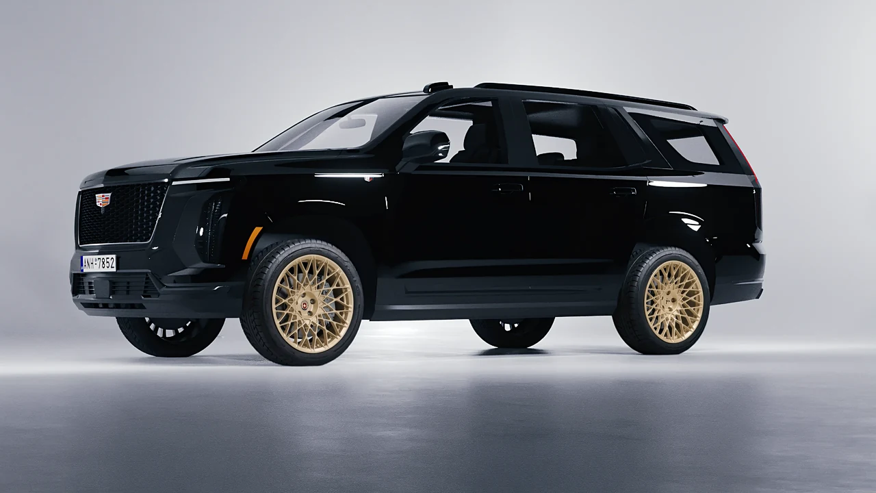 Cadillac Escalade 2025 on HRE Performance Wheels 501M forged wheels, front three-quarter view