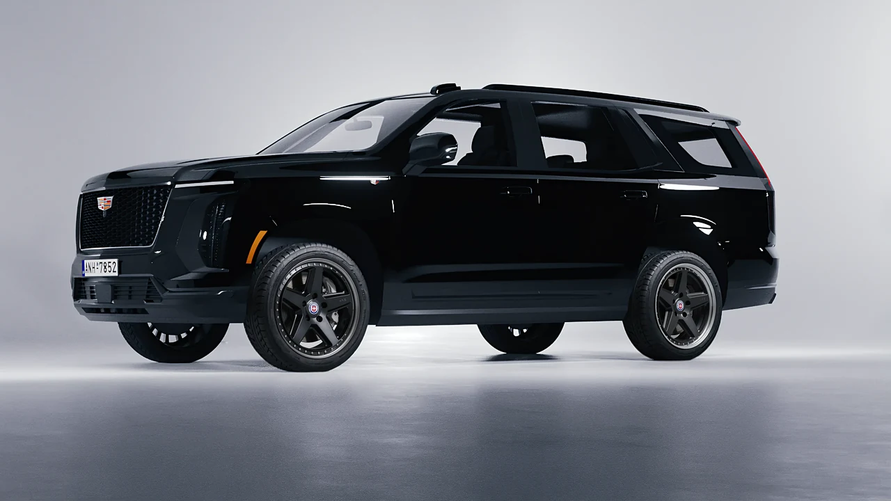 Cadillac Escalade 2025 on HRE Performance Wheels 517 forged wheels, front three-quarter view