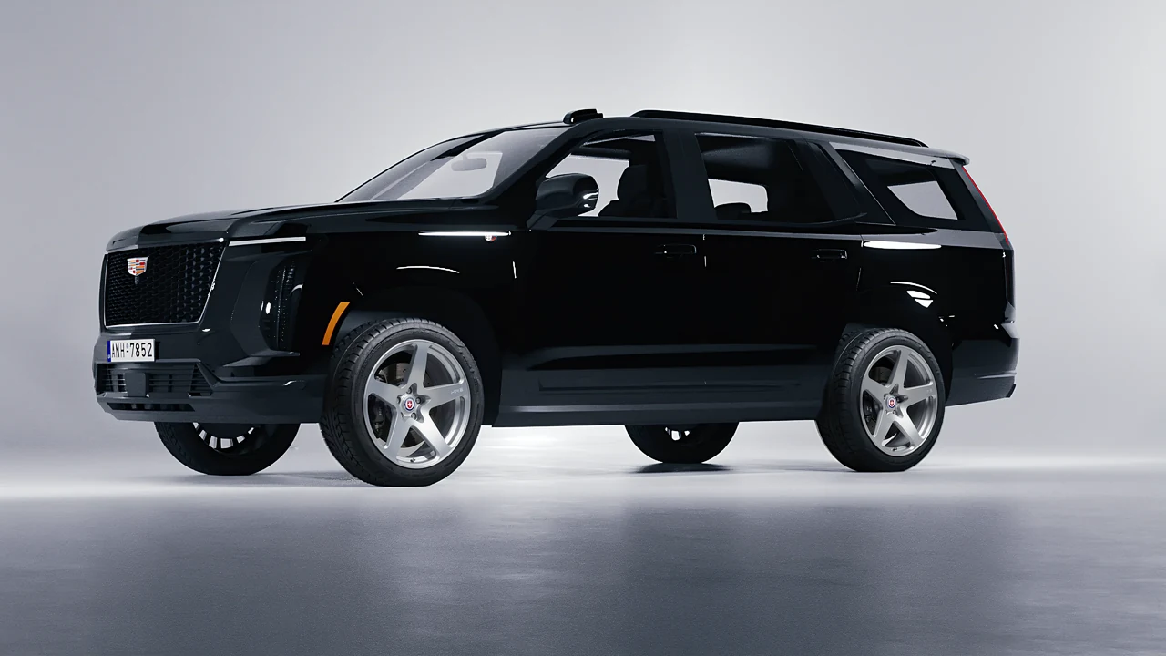 Cadillac Escalade 2025 on HRE Performance Wheels 527M forged wheels, front three-quarter view