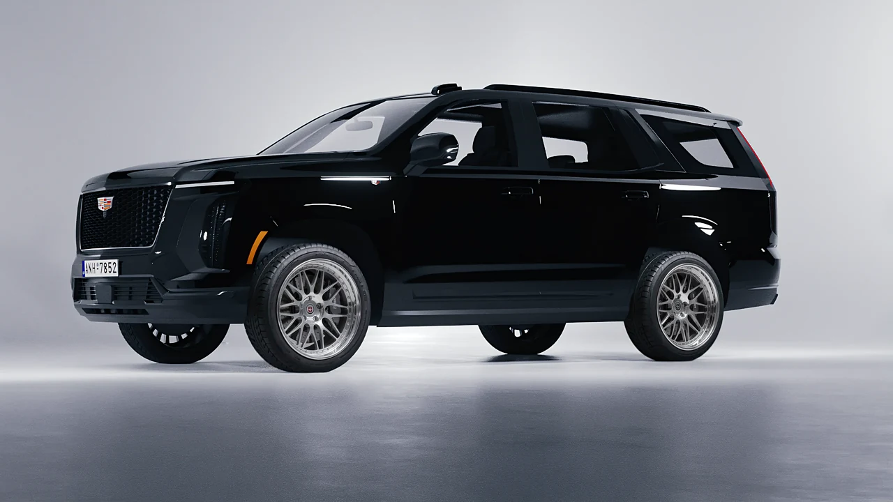 Cadillac Escalade 2025 on HRE Performance Wheels 540C forged wheels, front three-quarter view