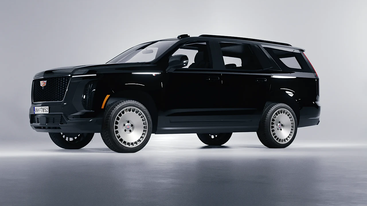 Cadillac Escalade 2025 on HRE Performance Wheels 935M forged wheels, front three-quarter view