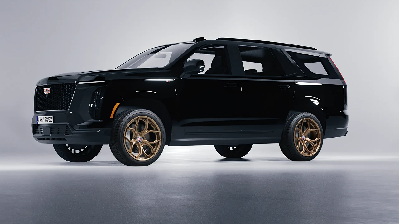 Cadillac Escalade 2025 on HRE Performance Wheels S111SC forged wheels, front three-quarter view