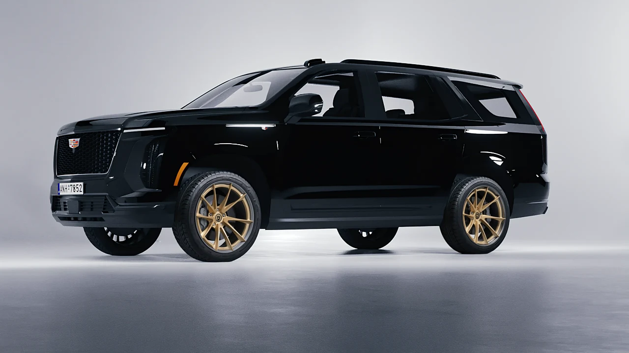 Cadillac Escalade 2025 on HRE Performance Wheels S204H forged wheels, front three-quarter view