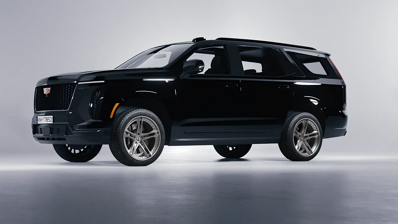 Cadillac Escalade 2025 on HRE Performance Wheels S207 forged wheels, front three-quarter view