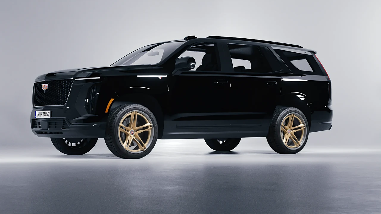 Cadillac Escalade 2025 on HRE Performance Wheels S207H forged wheels, front three-quarter view