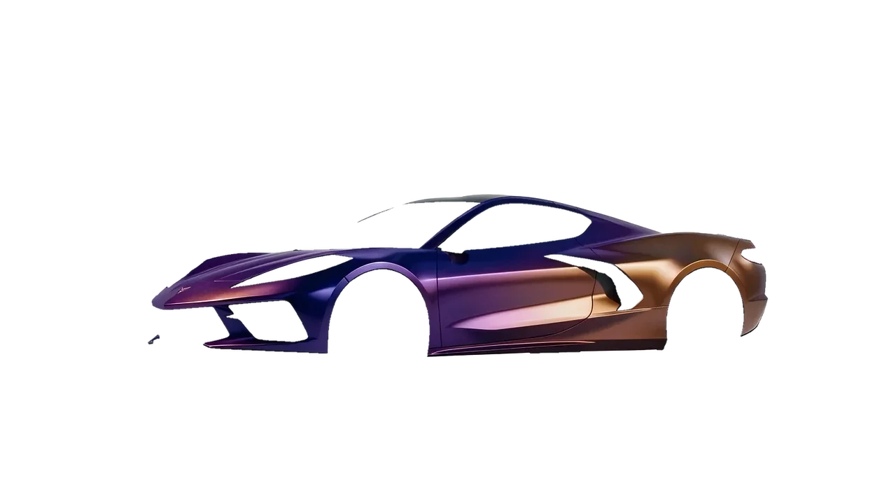 Chevrolet Corvette Z51 2021 wrapped in Gloss Flip Deep Space (3M GP278), front three-quarter view