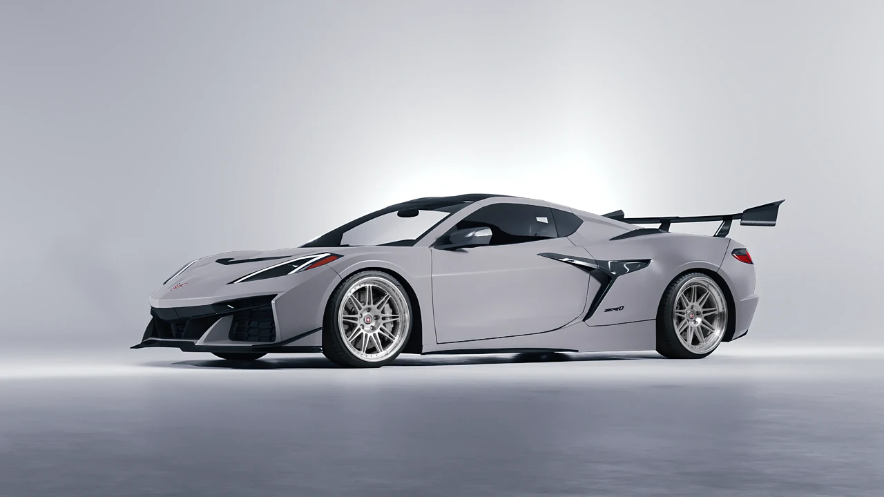 Chevrolet Corvette ZR1 2025 on HRE Performance Wheels 301 forged wheels, front three-quarter view