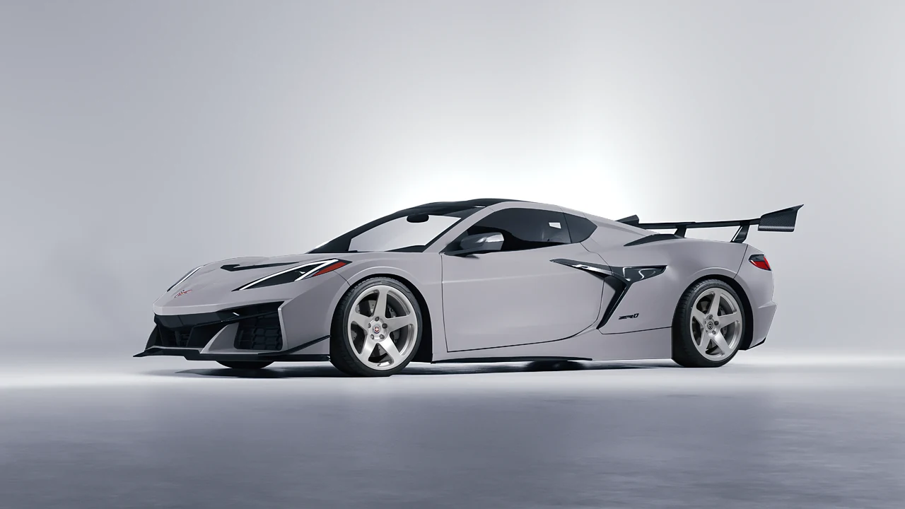 Chevrolet Corvette ZR1 2025 on HRE Performance Wheels 305M forged wheels, front three-quarter view