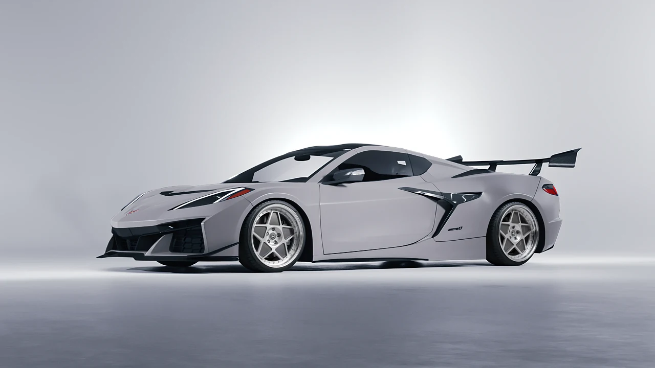 Chevrolet Corvette ZR1 2025 on HRE Performance Wheels 505 forged wheels, front three-quarter view