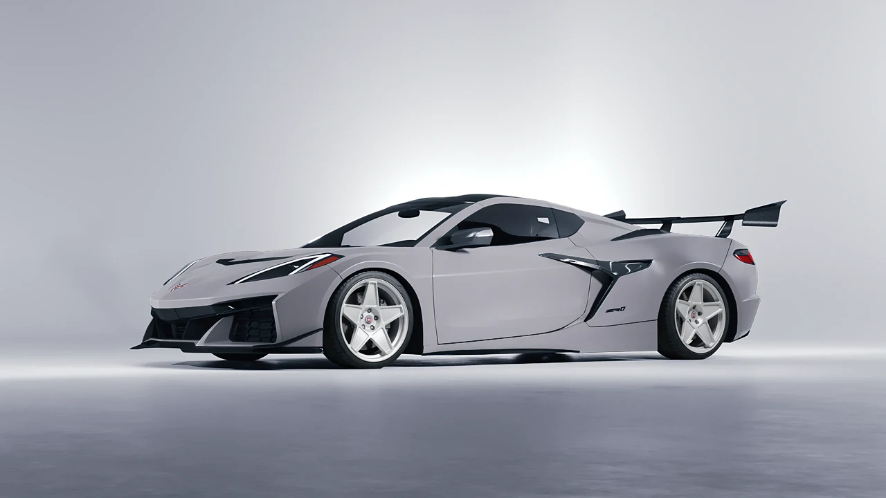 Chevrolet Corvette ZR1 2025 on HRE Performance Wheels 505M forged wheels, front three-quarter view