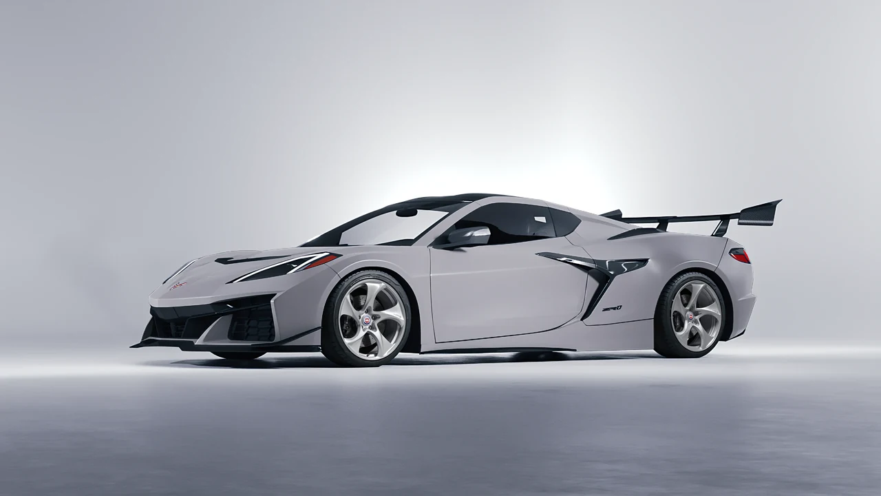 Chevrolet Corvette ZR1 2025 on HRE Performance Wheels 522M forged wheels, front three-quarter view