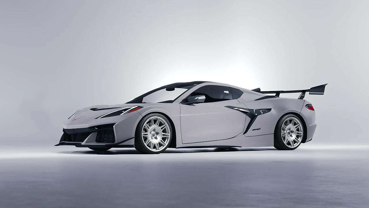 Chevrolet Corvette ZR1 2025 on HRE Performance Wheels 528M forged wheels, front three-quarter view