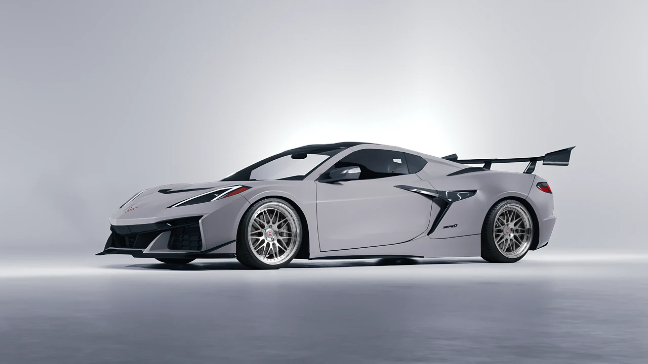 Chevrolet Corvette ZR1 2025 on HRE Performance Wheels 540C forged wheels, front three-quarter view