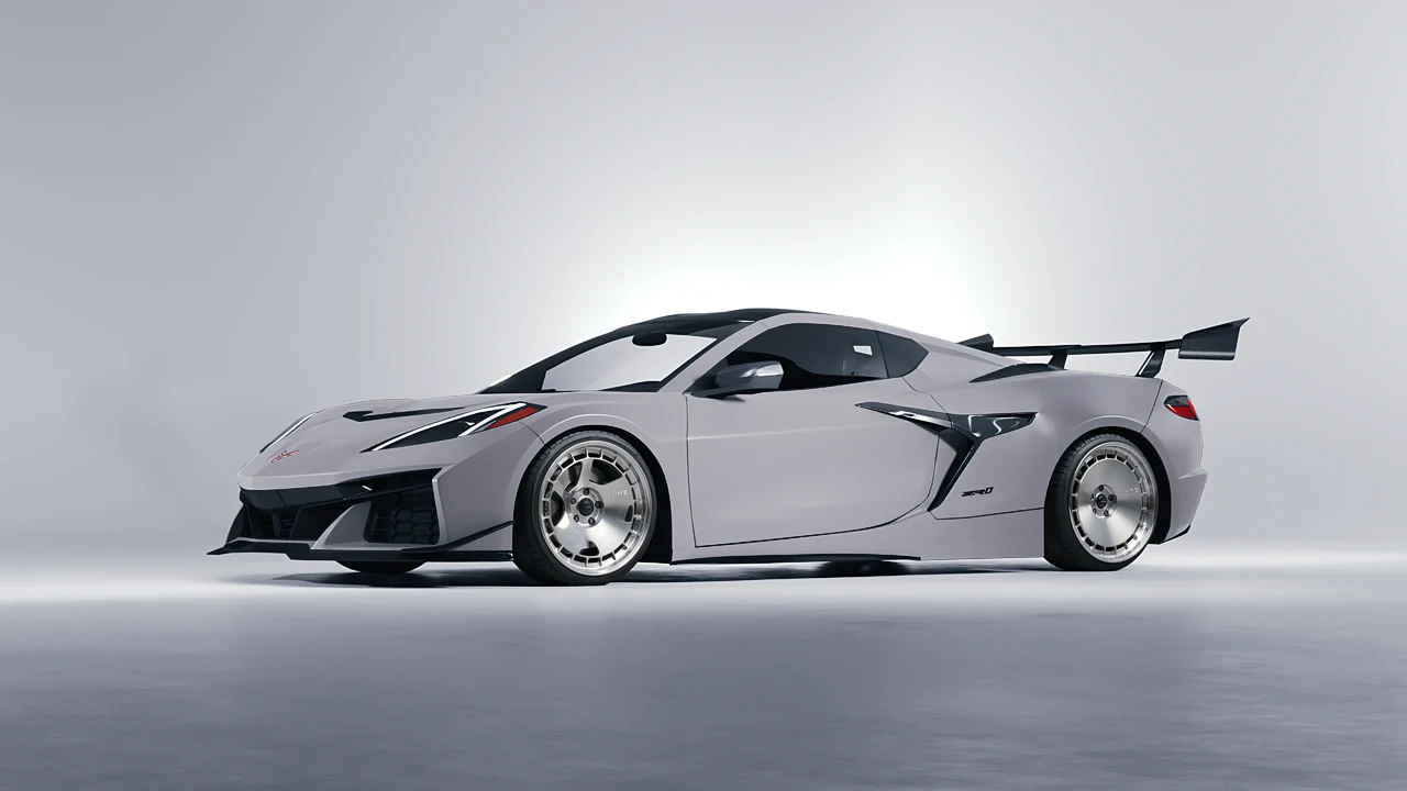 Chevrolet Corvette ZR1 2025 on HRE Performance Wheels 935 forged wheels, front three-quarter view