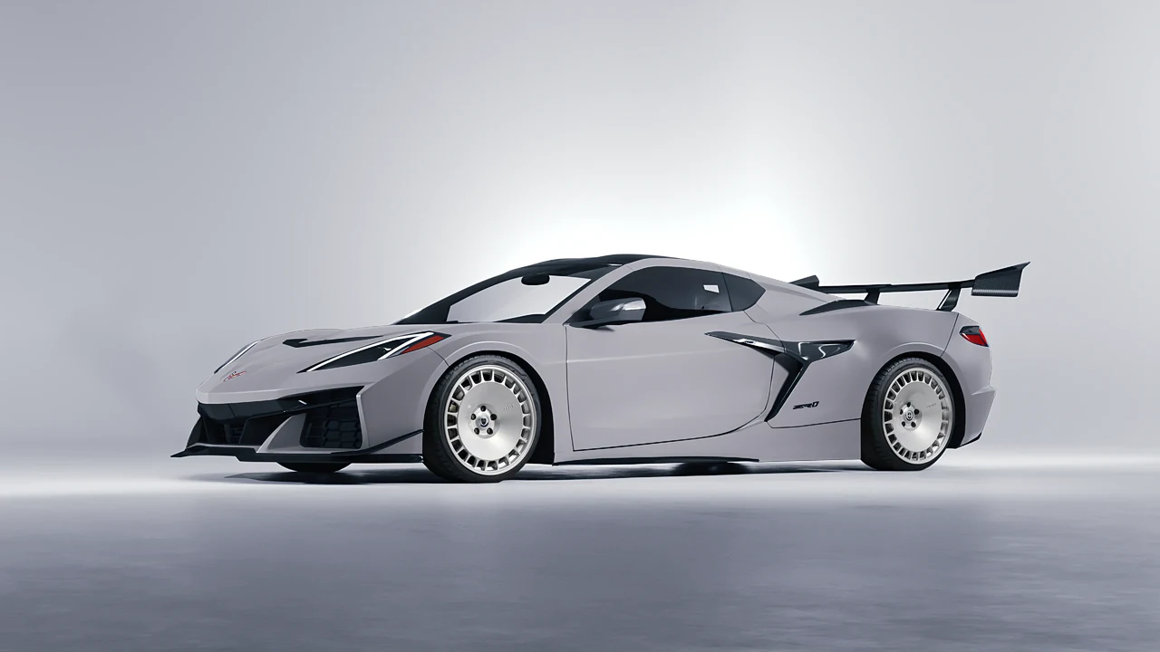 Chevrolet Corvette ZR1 2025 on HRE Performance Wheels 935M forged wheels, front three-quarter view