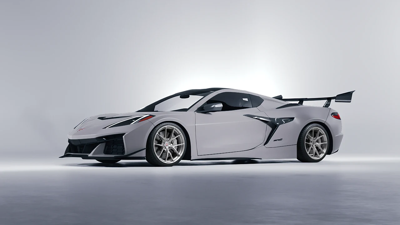 Chevrolet Corvette ZR1 2025 on HRE Performance Wheels P101 forged wheels, front three-quarter view