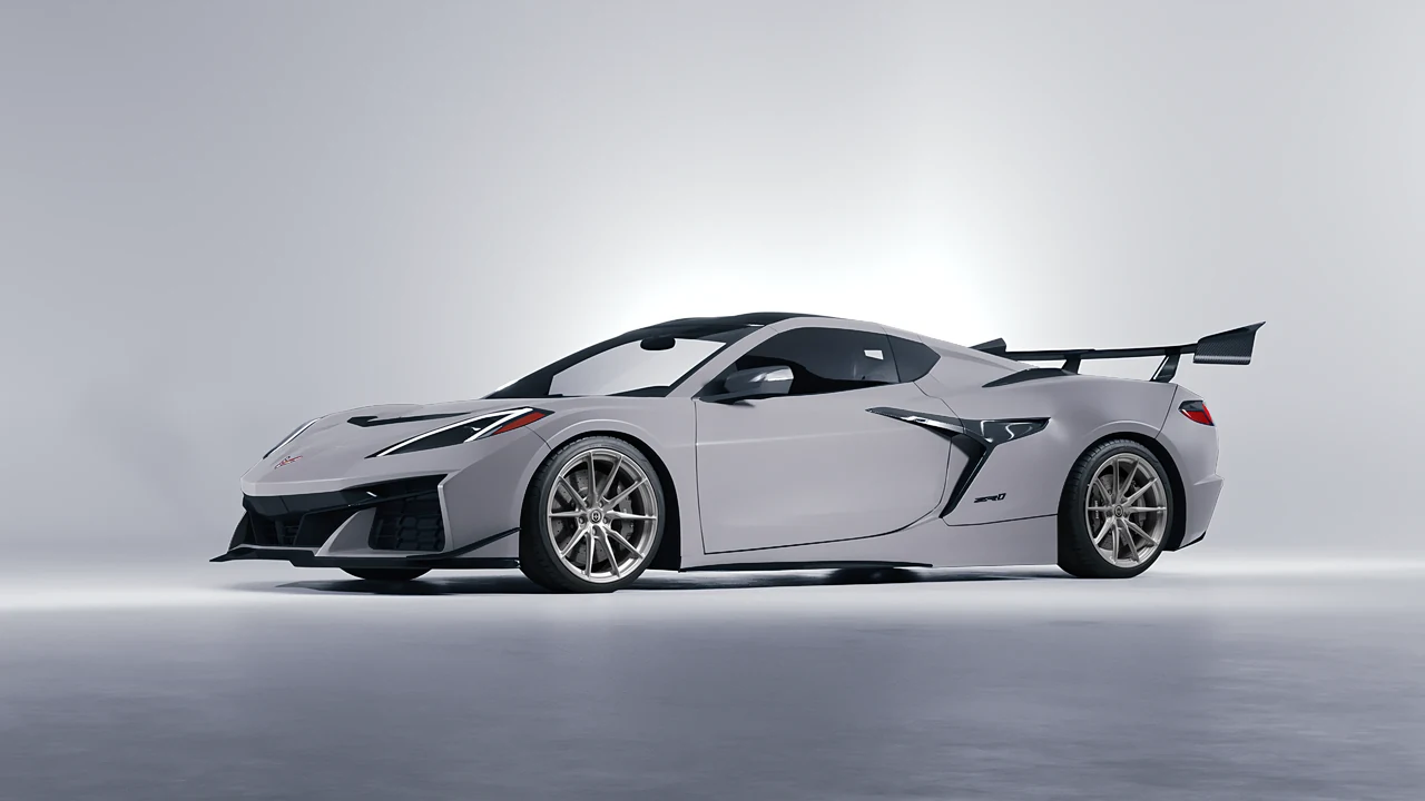 Chevrolet Corvette ZR1 2025 on HRE Performance Wheels P104SC forged wheels, front three-quarter view