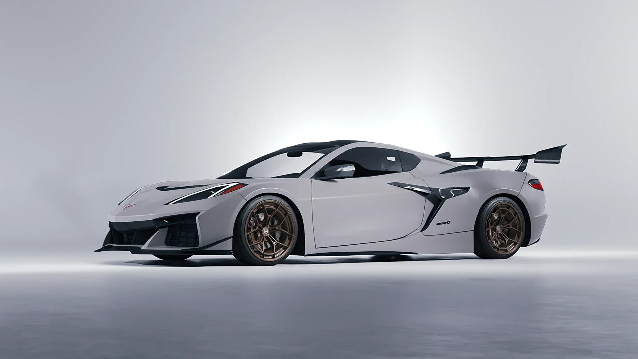 Chevrolet Corvette ZR1 2025 on HRE Performance Wheels P301 forged wheels, front three-quarter view