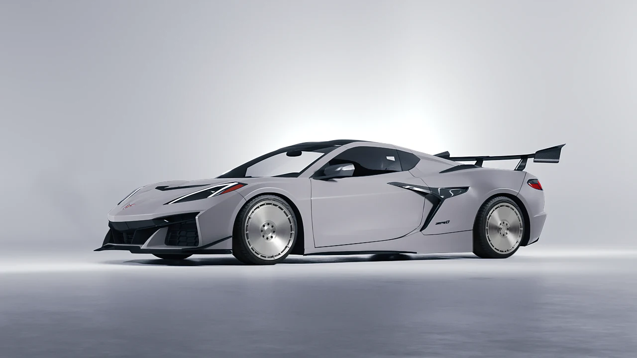 Chevrolet Corvette ZR1 2025 on RDB LA Zero forged wheels, front three-quarter view