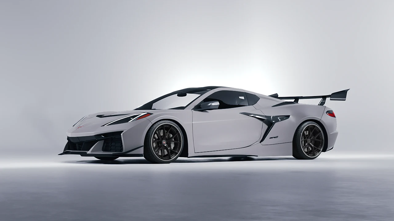 Chevrolet Corvette ZR1 2025 on HRE Performance Wheels S101 forged wheels, front three-quarter view